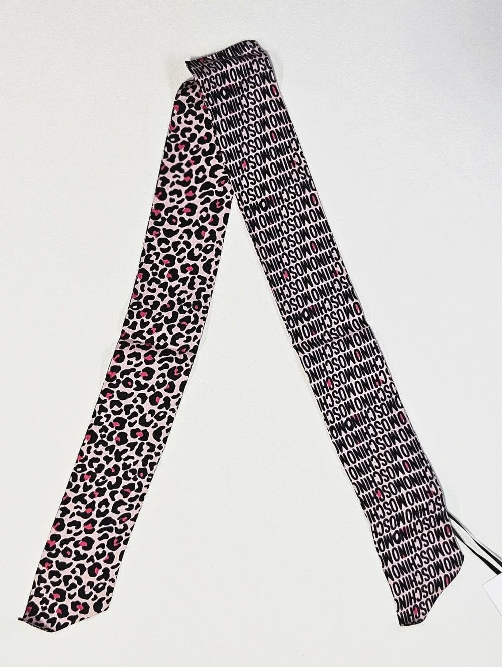 Moschino Scarf 100% Silk Pink Multi Leopard Print Logo Classic Y2k Preppy Modern